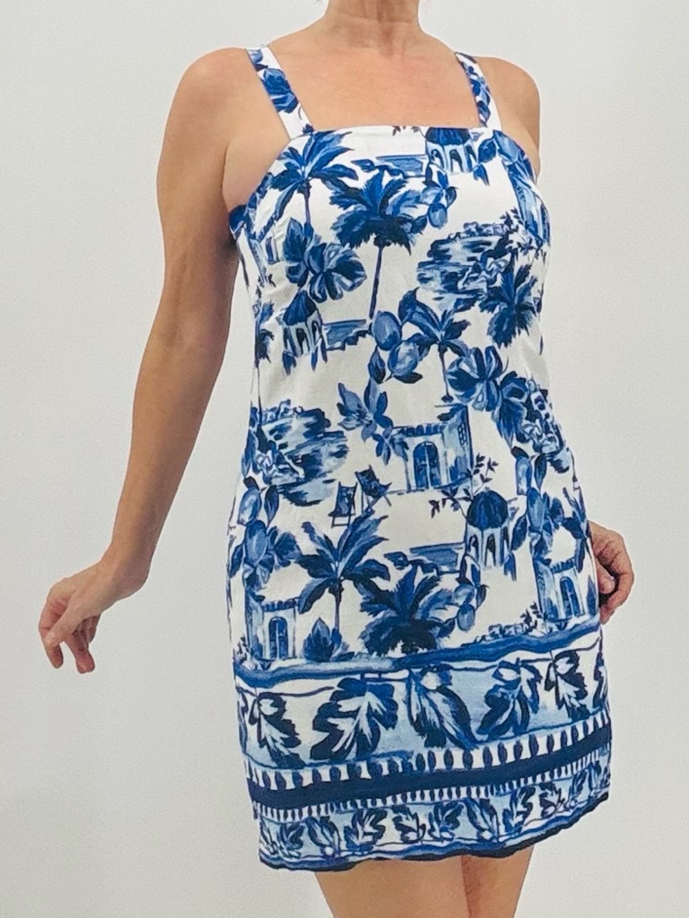 Loft European Mediterranean Summer Corfu Greece Cruise Linen Shift Mini Dress